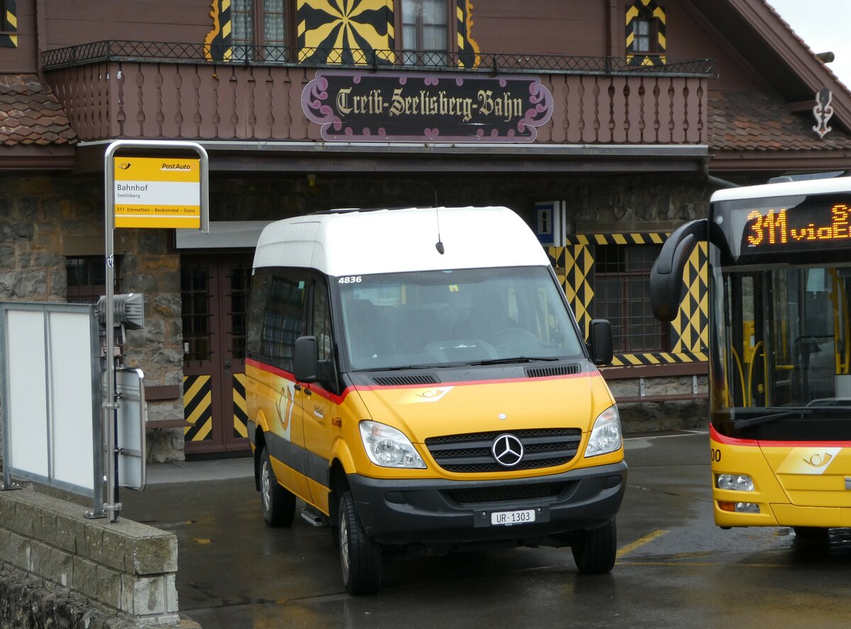 (247'114) - TSB Seelisberg - UR 1303/PID 4836 - Mercedes (ex Schnider, Sch�pfheim) am 10. M�rz 2023 beim Bahnhof Seelisberg