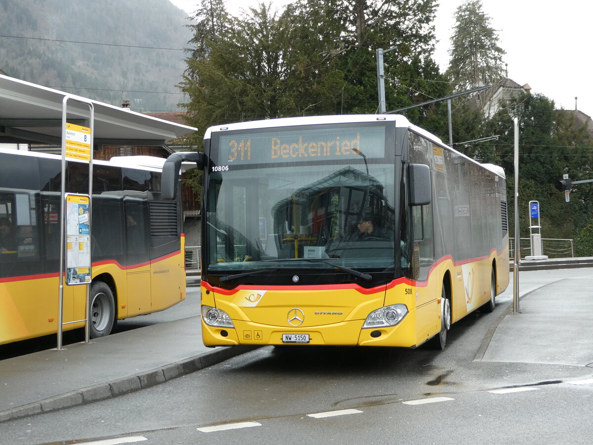 (247'128) - PostAuto Zentralschweiz - Nr. 508/NW 5150/PID 10'806 - Mercedes (ex Nr. 58; ex Nr. 14; ex Thepra, Stans Nr. 14) am 10. M�rz 2023 beim Bahnhof Stans