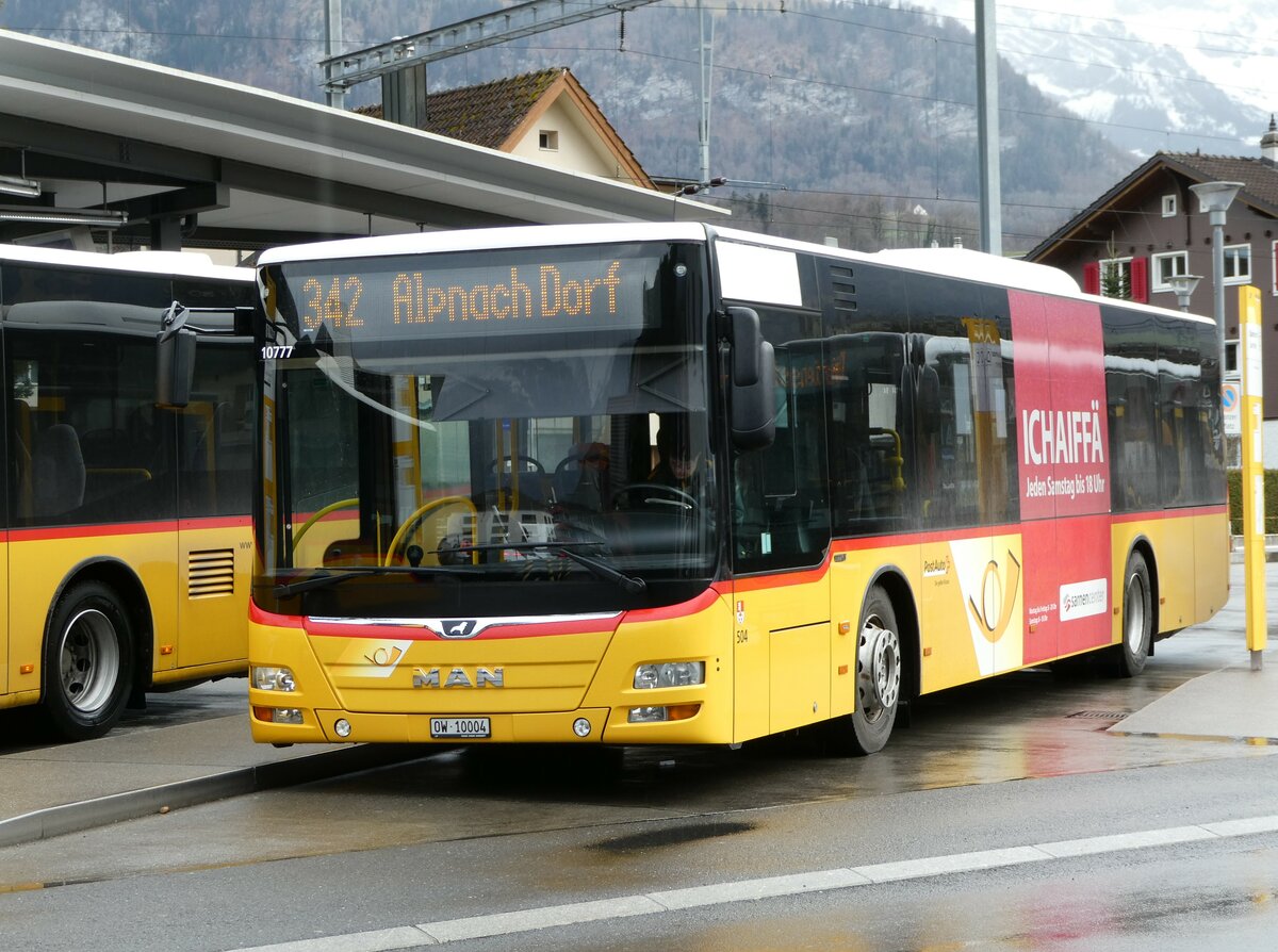 (247'131) - PostAuto Zentralschweiz - Nr. 504/OW 10'004/PID 10'777 - MAN (ex Nr. 10; ex Dillier, Sarnen Nr. 10) am 10. M�rz 2023 beim Bahnhof Sarnen