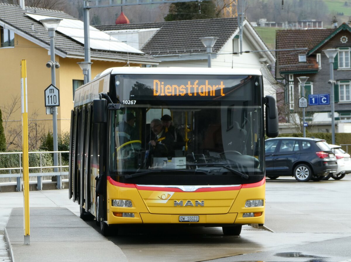 (247'134) - PostAuto Zentralschweiz - Nr. 505/OW 10'023/PID 10'267 - MAN (ex Nr. 4; ex Dillier, Sarnen Nr. 4) am 10. M�rz 2023 beim Bahnhof Sarnen