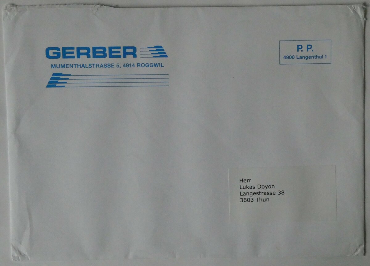 (247'161) - Gerber-Briefumschlag am 12. M�rz 2023 in Thun