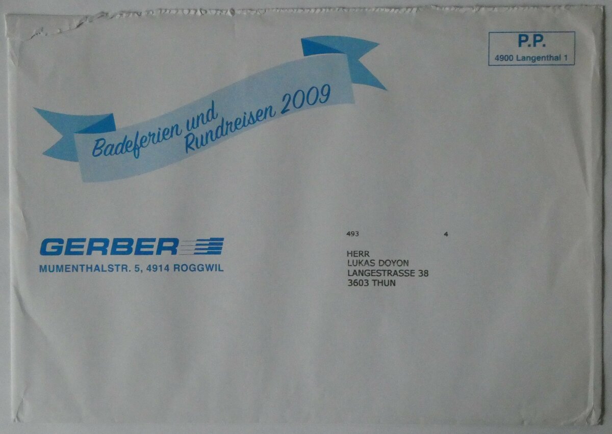 (247'163) - Gerber-Briefumschlag von 2009 am 12. M�rz 2023 in Thun