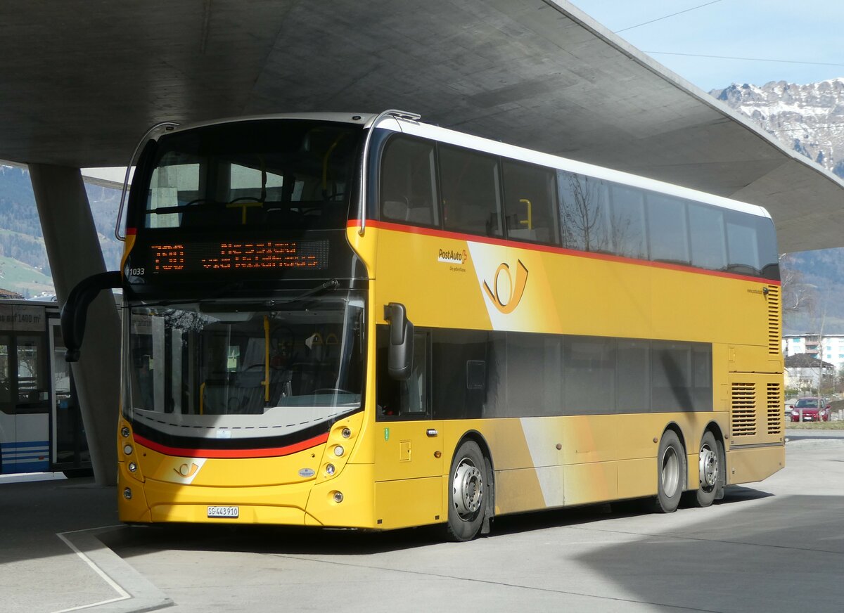 (247'314) - PostAuto Ostschweiz - SG 443'910/PID 11'033 - Alexander Dennis am 17. M�rz 2023 beim Bahnhof Buchs