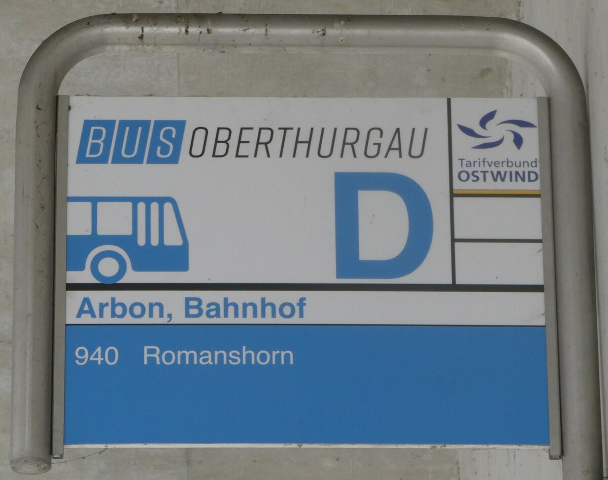 (247'336) - BUS OBERTHURGAU-Haltestellenschild - Arbon, Bahnhof - am 17. M�rz 2023