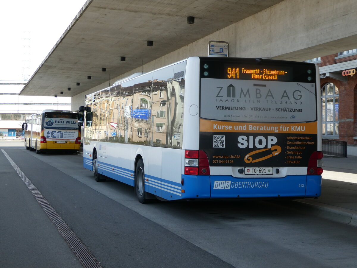 (247'377) - BOTG Amriswil - Nr. 413/TG 691 - MAN am 17. M�rz 2023 in Arbon, Bushof