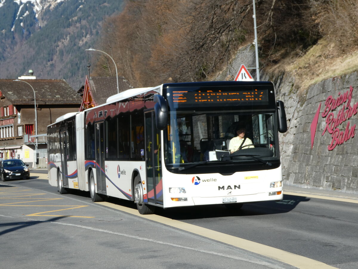 (247'392) - PostAuto Nordschweiz - AG 140'683/PID 5007 - MAN (ex Steffen, Remetschwil Nr. 58) am 18. M�rz 2023 beim Bahnhof Brienz