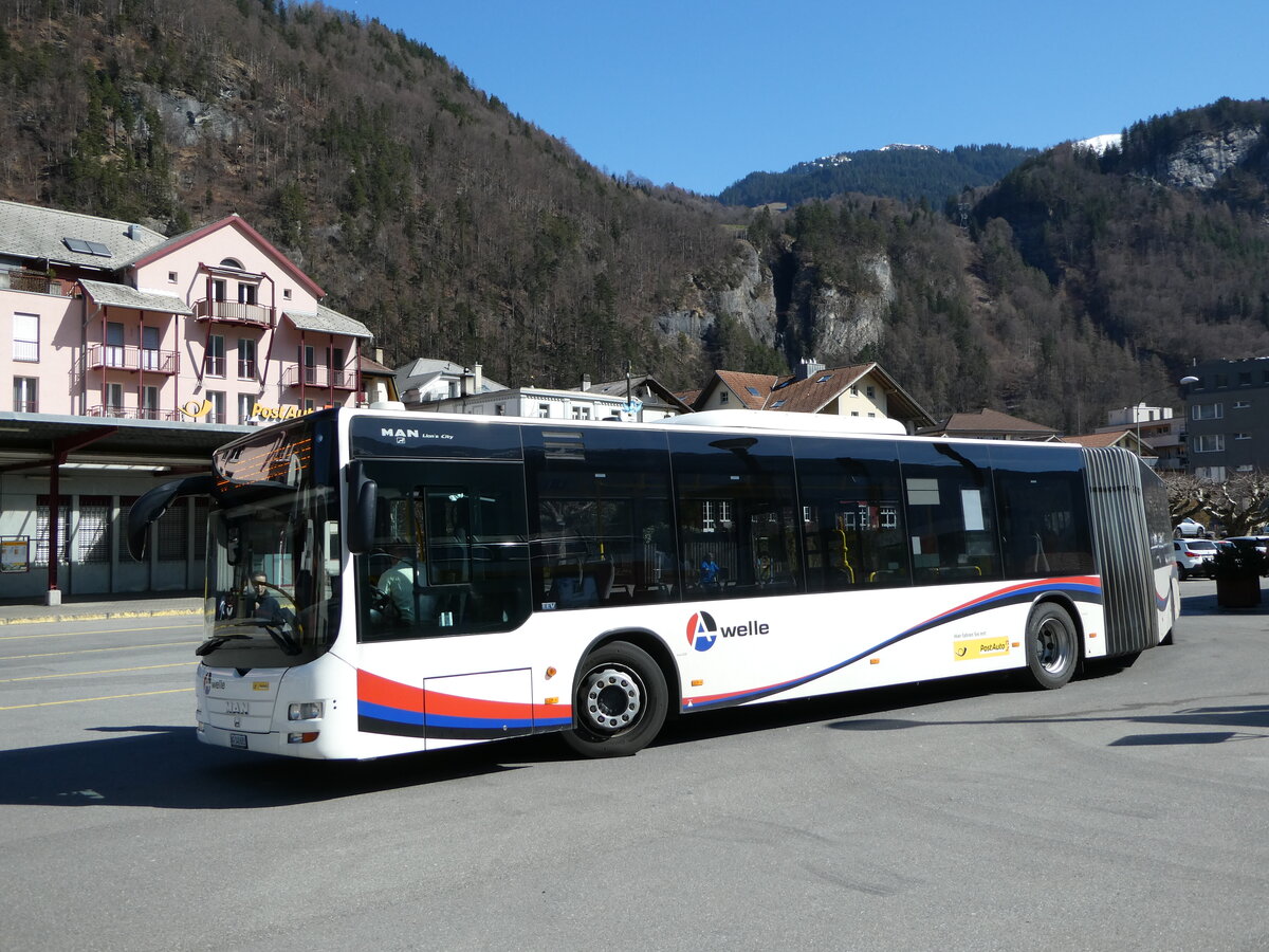 (247'413) - PostAuto Norschweiz - AG 140'683/PID 5007 - MAN (ex Steffen, Remetschwil Nr. 58) am 18. M�rz 2023 beim Bahnhof Meiringen