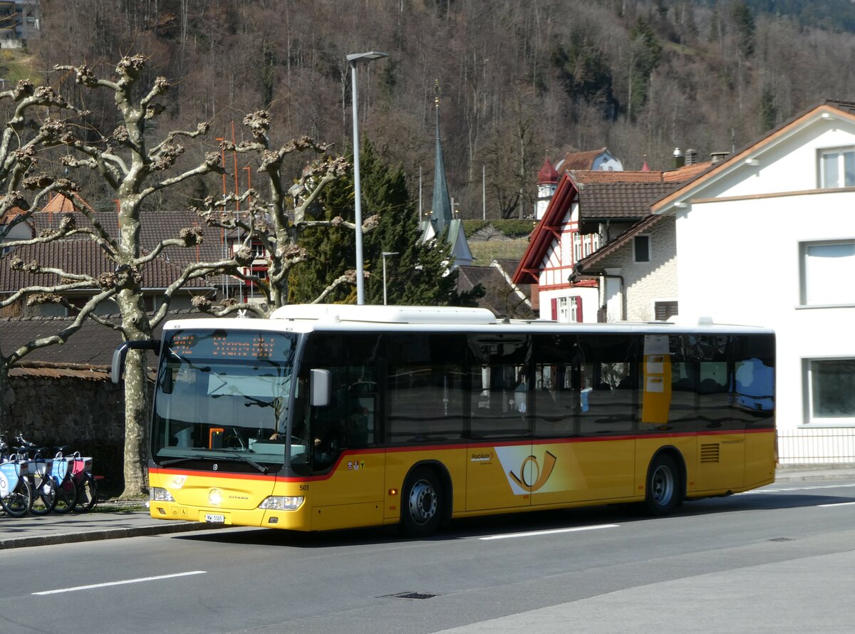 (247'418) - PostAuto Zentralschweiz - Nr. 503/NW 5165/PID 5266 - Mercedes (ex Nr. 53; ex Nr. 32; ex Thepra, Stans Nr. 32) am 18. M�rz 2023 beim Bahnhof Sarnen