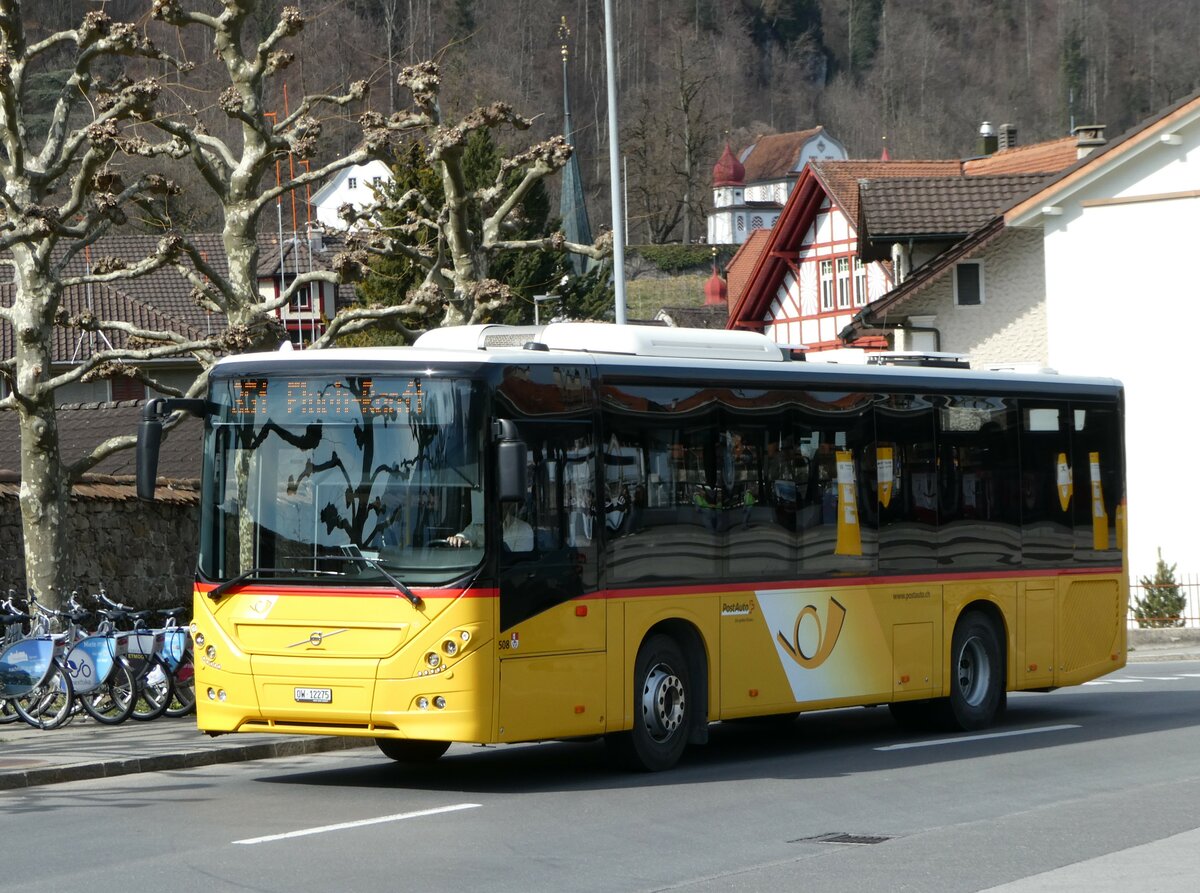 (247'426) - PostAuto Zentralschweiz - Nr. 508/OW 12'275/PID 10'536 - Volvo (ex Nr. 12; ex Dillier, Sarnen Nr. 12) am 18. M�rz 2023 beim Bahnhof Sarnen