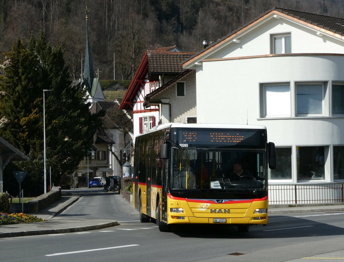 (247'435) - PostAuto Zentralschweiz - Nr. 501/OW 10'001/PID 10'265 - MAN (ex Nr. 9; ex Dillier, Sarnen Nr. 9) am 18. M�rz 2023 beim Bahnhof Sarnen