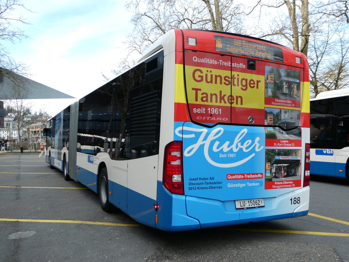 (247'457) - VBL Luzern - Nr. 188/LU 15'062 - Mercedes am 18. M�rz 2023 in Luzern, Inseli-P