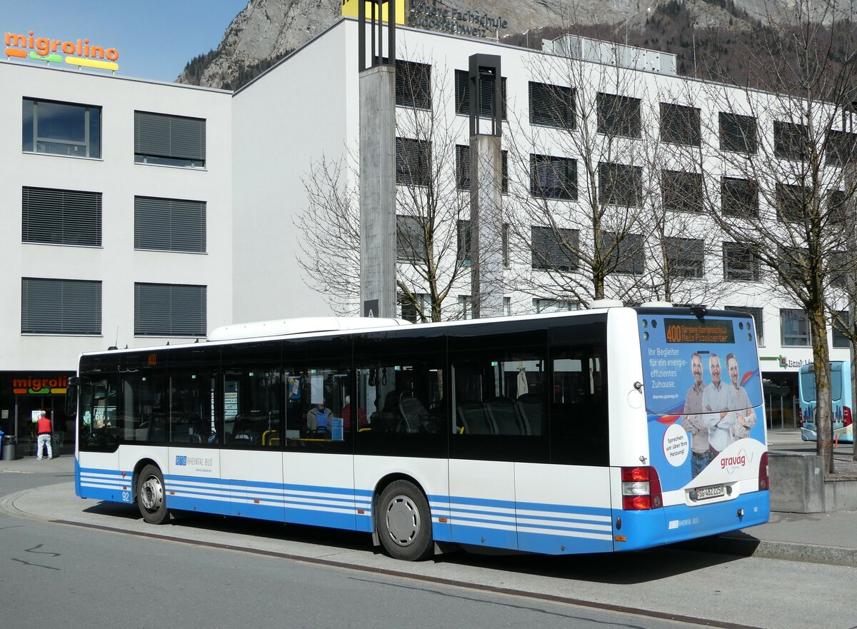 (247'489) - RTB Altst�tten - Nr. 92/SG 482'225 - MAN (ex PostBus/A BD 15'335) am 21. M�rz 2023 beim Bahnhof Sargans