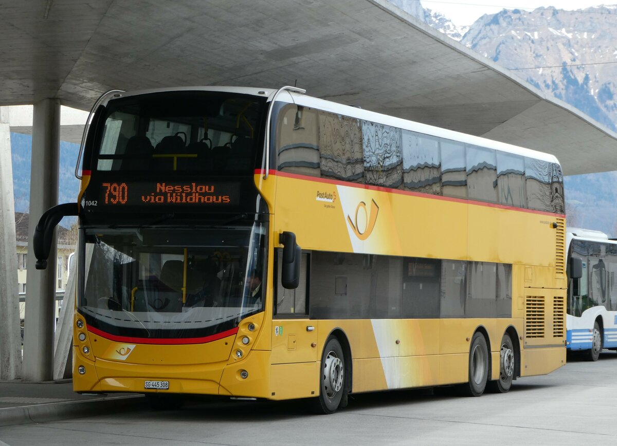 (247'506) - PostAuto Ostschweiz - SG 445'308/PID 11'042 - Alexander Dennis (ex SG 443'908) am 21. M�rz 2023 beim Bahnhof Buchs 