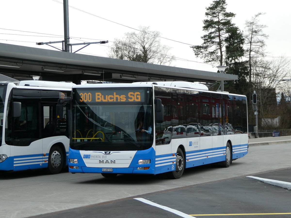 (247'518) - RTB Altst�tten - Nr. 95/SG 482'228 - MAN (ex PostBus/A BD 15'346) am 21. M�rz 2023 beim Bahnhof Altst�tten