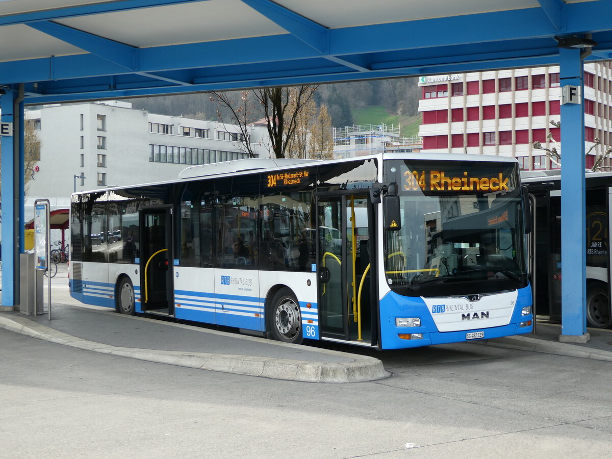 (247'539) - RTB Altst�tten - Nr. 96/SG 482'229 - MAN (ex PostBus/A BD 15'362) am 21. M�rz 2023 beim Bahnhof Heerbrugg