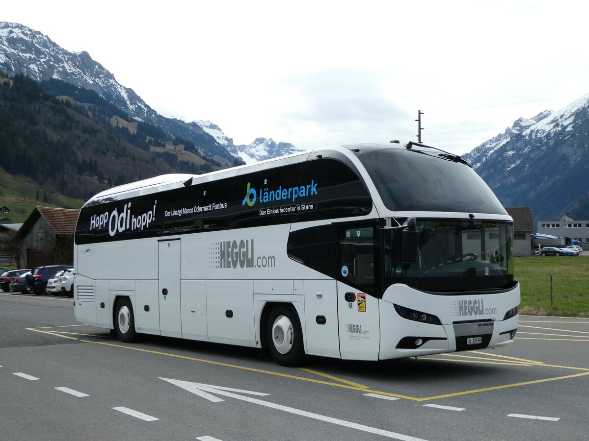 (247'565) - Heggli, Kriens - LU 15'599 - Neoplan am 23. M�rz 2023 in Frutigen, Tropenhaus