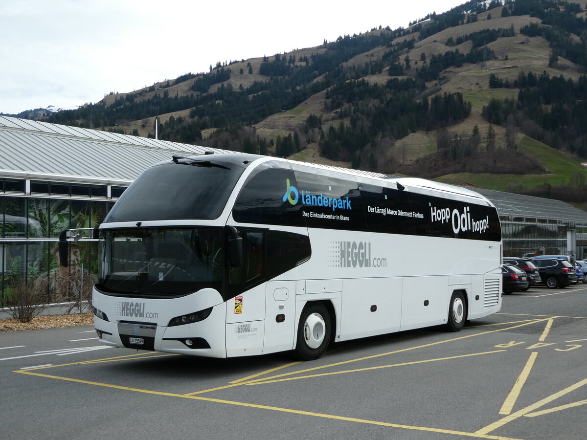 (247'566) - Heggli, Kriens - LU 15'599 - Neoplan am 23. M�rz 2023 in Frutigen, Tropenhaus