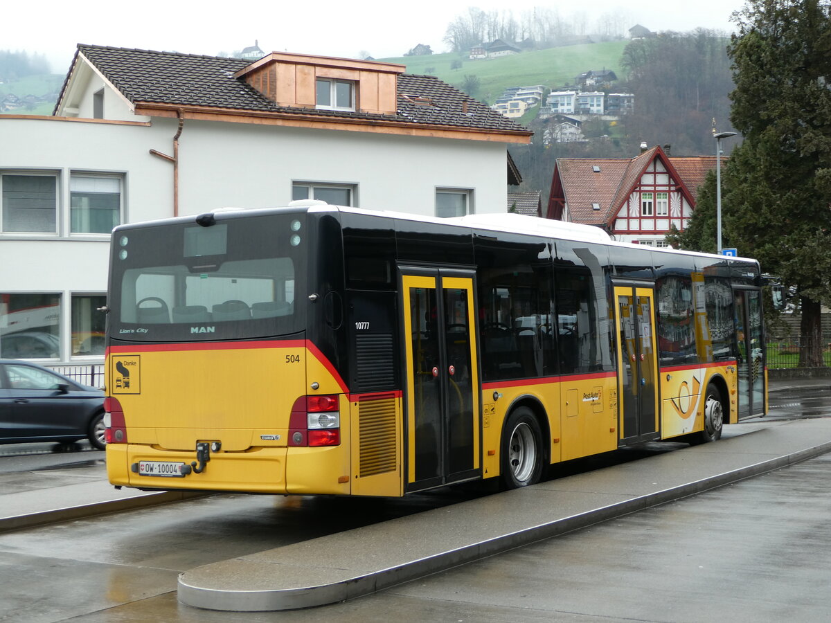 (247'577) - PostAuto Zentralschweiz - Nr. 504/OW 10'004/PID 10'777 - MAN (ex Nr. 10; ex Dillier, Sarnen Nr. 10) am 24. M�rz 2023 beim Bahnhof Sarnen