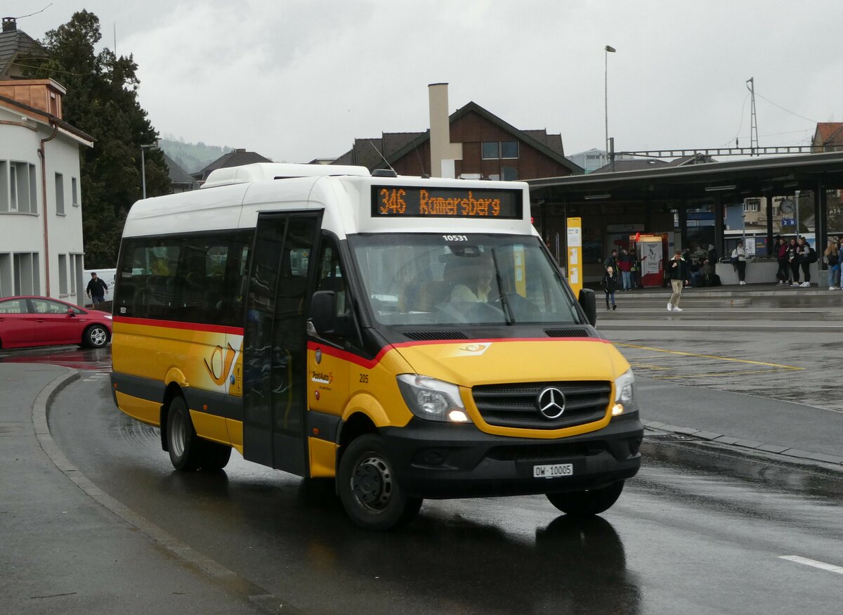 (247'584) - PostAuto Zentralschweiz - Nr. 205/OW 10'005/PID 10'531 - Mercedes (ex Nr. 15; ex Dillier, Sarnen Nr. 15) am 24. M�rz 2023 beim Bahnhof Sarnen