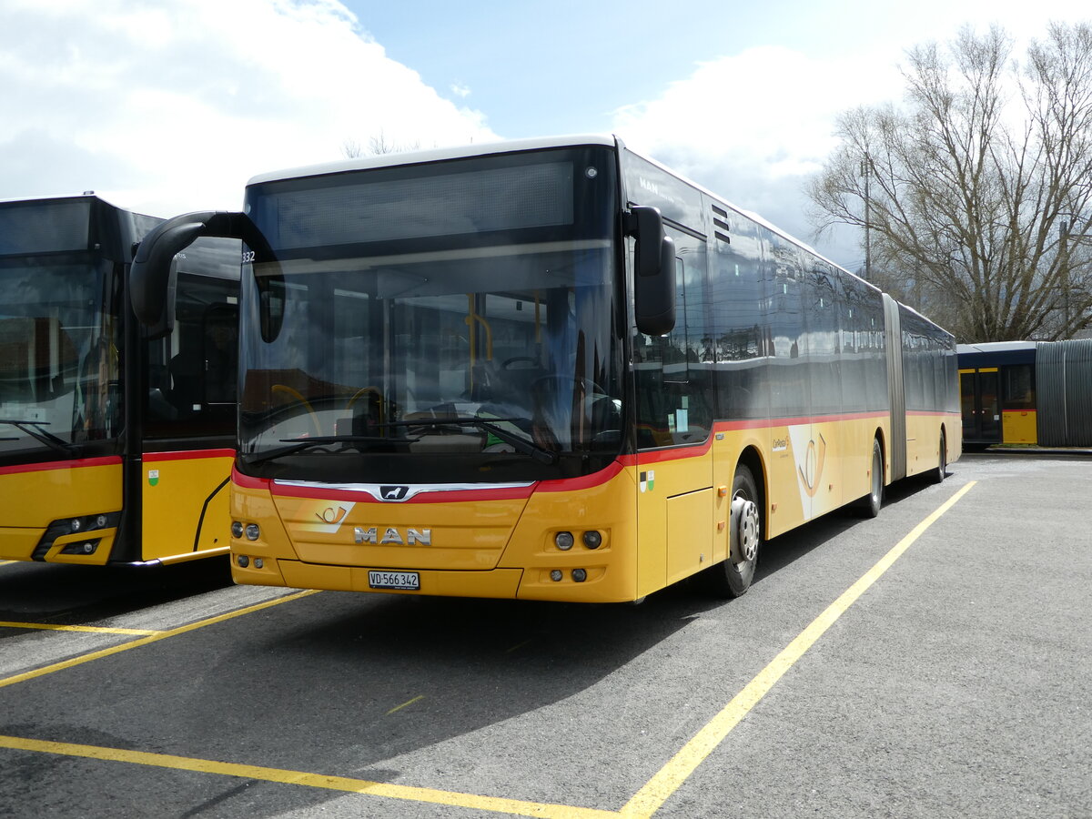 (247'661) - CarPostal Ouest - VD 566'342/PID 11'332 - MAN am 25. M�rz 2023 in Yverdon, Garage
