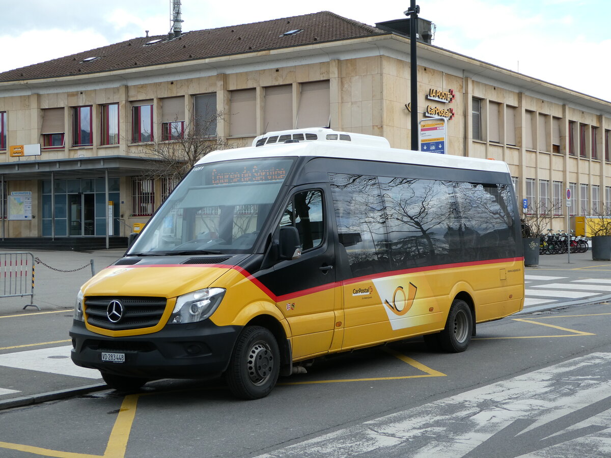 (247'690) - CarPostal Ouest - VD 283'448/PID 11'051 - Mercedes (ex JU 46'244) am 25. M�rz 2023 beim Bahnhof Yverdon