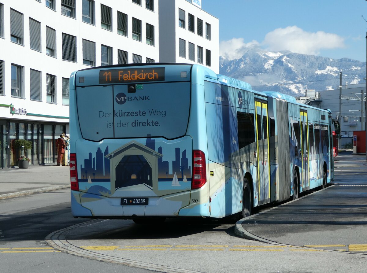(247'760) - Aus Liechtenstein: BOS PS Anstalt, Vaduz - Nr. 597/FL 40'239 - Mercedes (ex PLA Vaduz Nr. 65/PID 11'180) am 28. M�rz 2023 beim Bahnhof Sargans