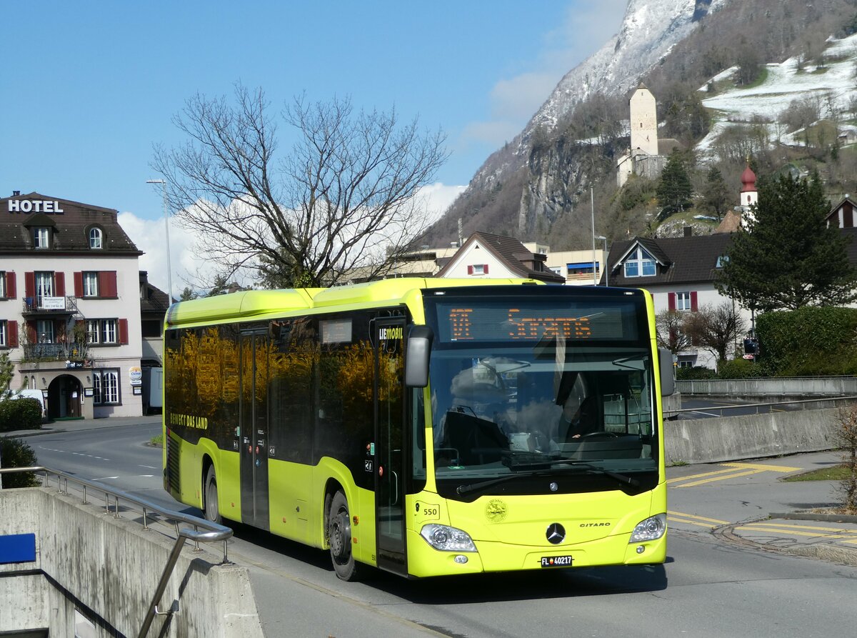(247'765) - Aus Liechtenstein: BOS PS Anstalt, Vaduz - Nr. 550/FL 40'217 - Mercedes (ex PLA Vaduz Nr. 45/PID 10'586) am 28. M�rz 2023 beim Bahnhof Sargans