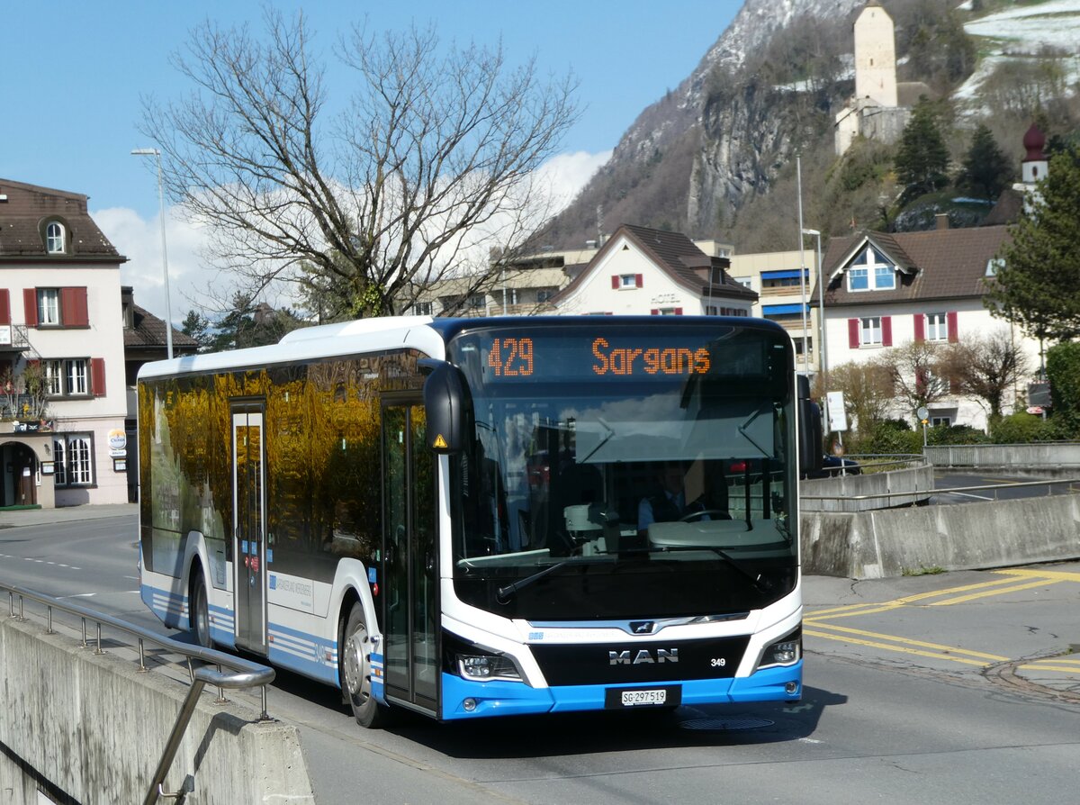 (247'767) - BSW Sargans - Nr. 349/SG 297'519 - MAN am 28. M�rz 2023 beim Bahnhof Sargans
