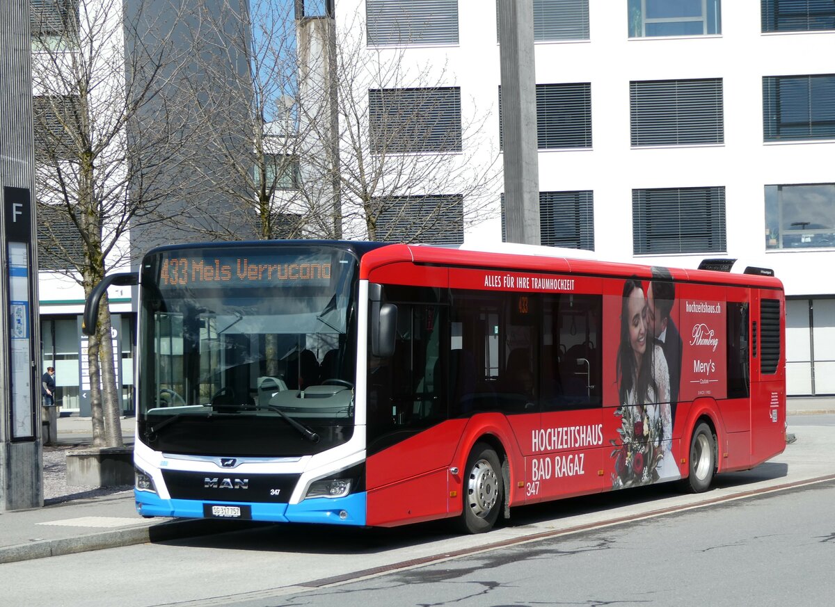 (247'770) - BSW Sargans - Nr. 347/SG 317'757 - MAN am 28. M�rz 2023 beim Bahnhof Sargans