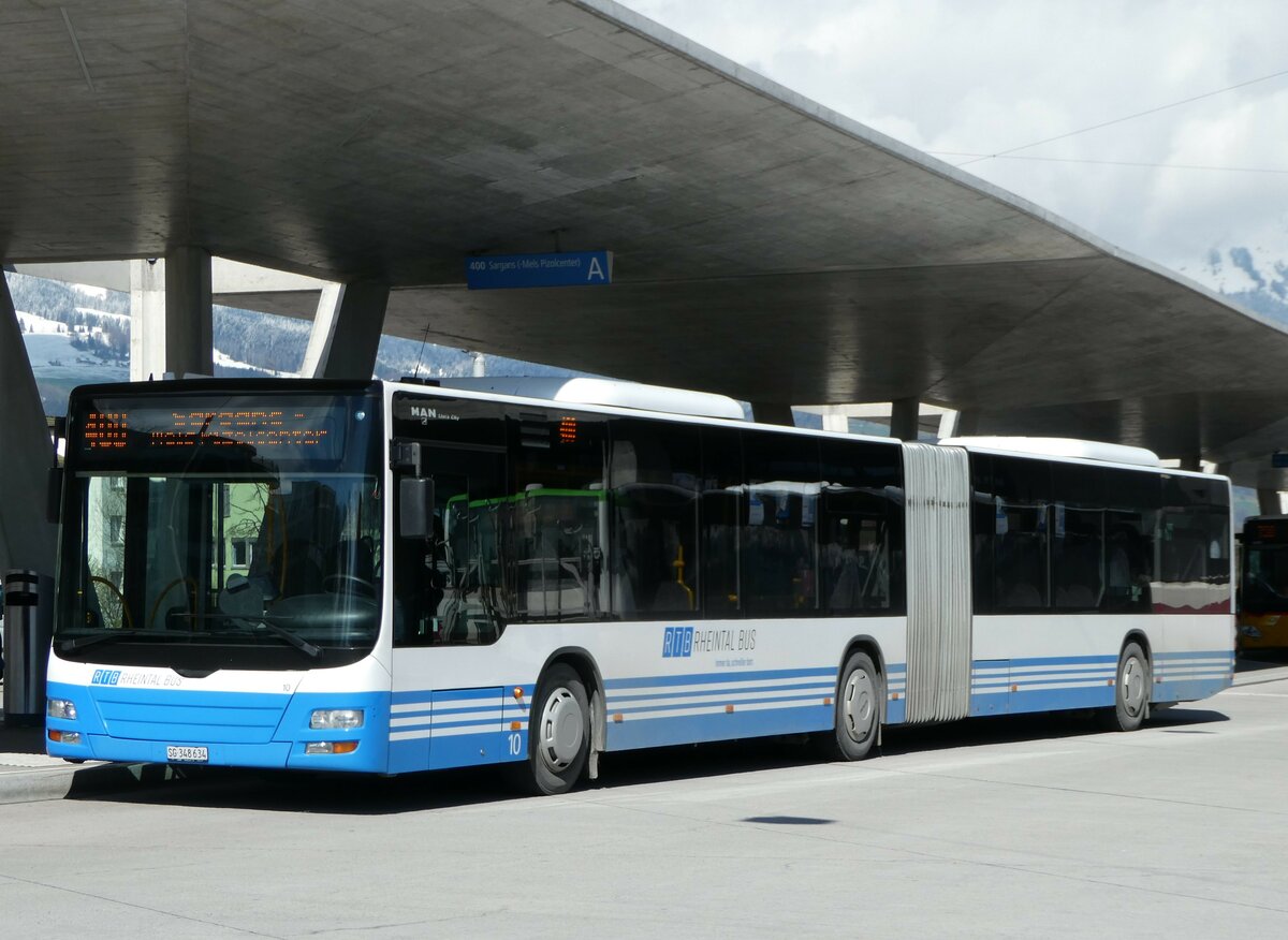 (247'775) - RTB Altst�tten - Nr. 10/SG 348'634 - MAN am 28. M�rz 2023 beim Bahnhof Buchs