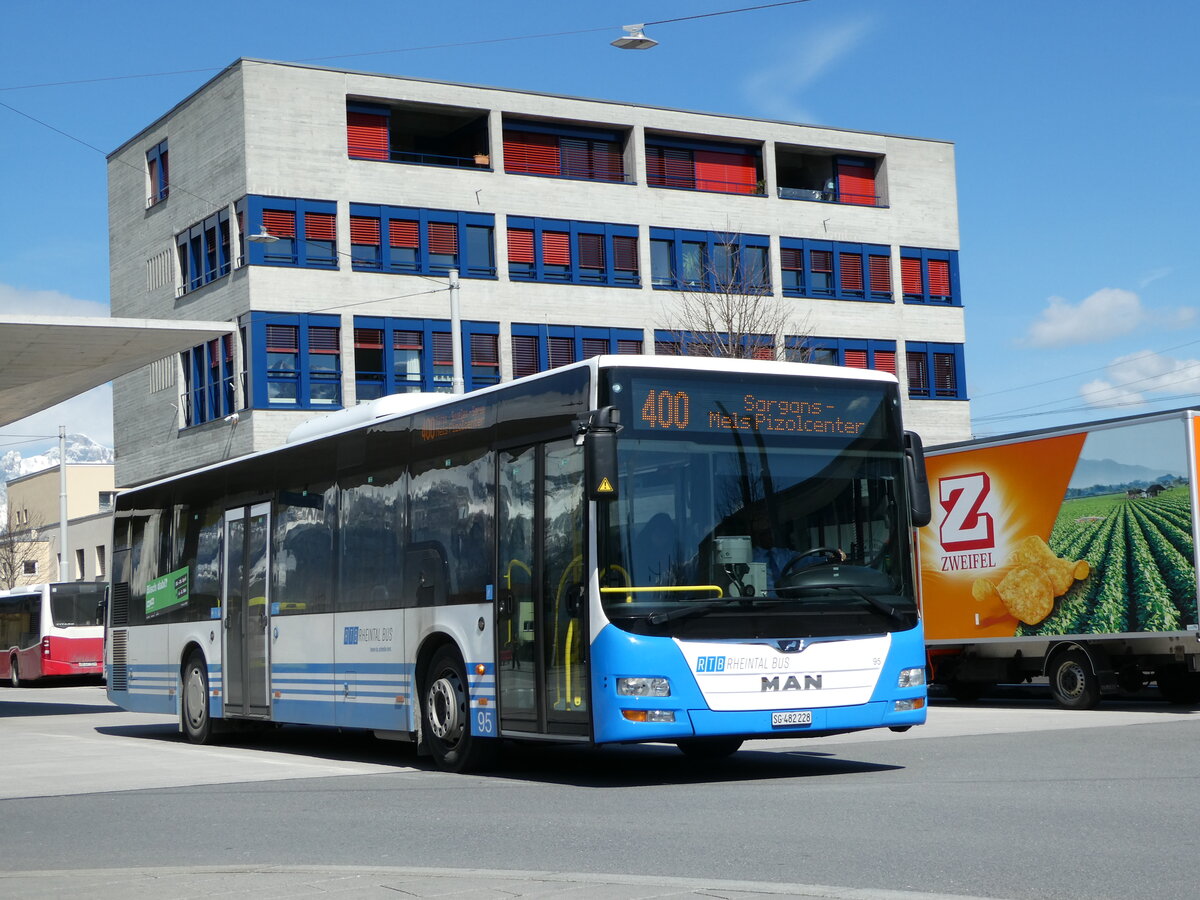 (247'789) - RTB Altst�tten - Nr. 95/SG 482'228 - MAN (ex PostBus/A BD 15'346) am 28. M�rz 2023 beim Bahnhof Buchs