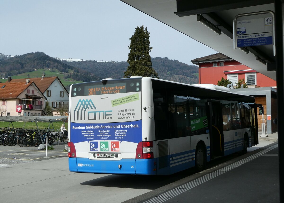 (247'799) - RTB Altst�tten - Nr. 96/SG 482'229 - MAN (ex PostBus/A BD 15'362) am 28. M�rz 2023 beim Bahnhof Altst�tten