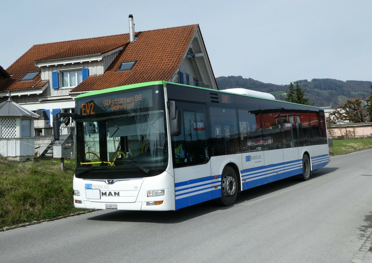 (247'800) - RTB Altst�tten - Nr. 916/SG 482'212 - MAN (ex PostBus/A BD 15'337) am 28. M�rz 2023 beim Bahnhof Altst�tten