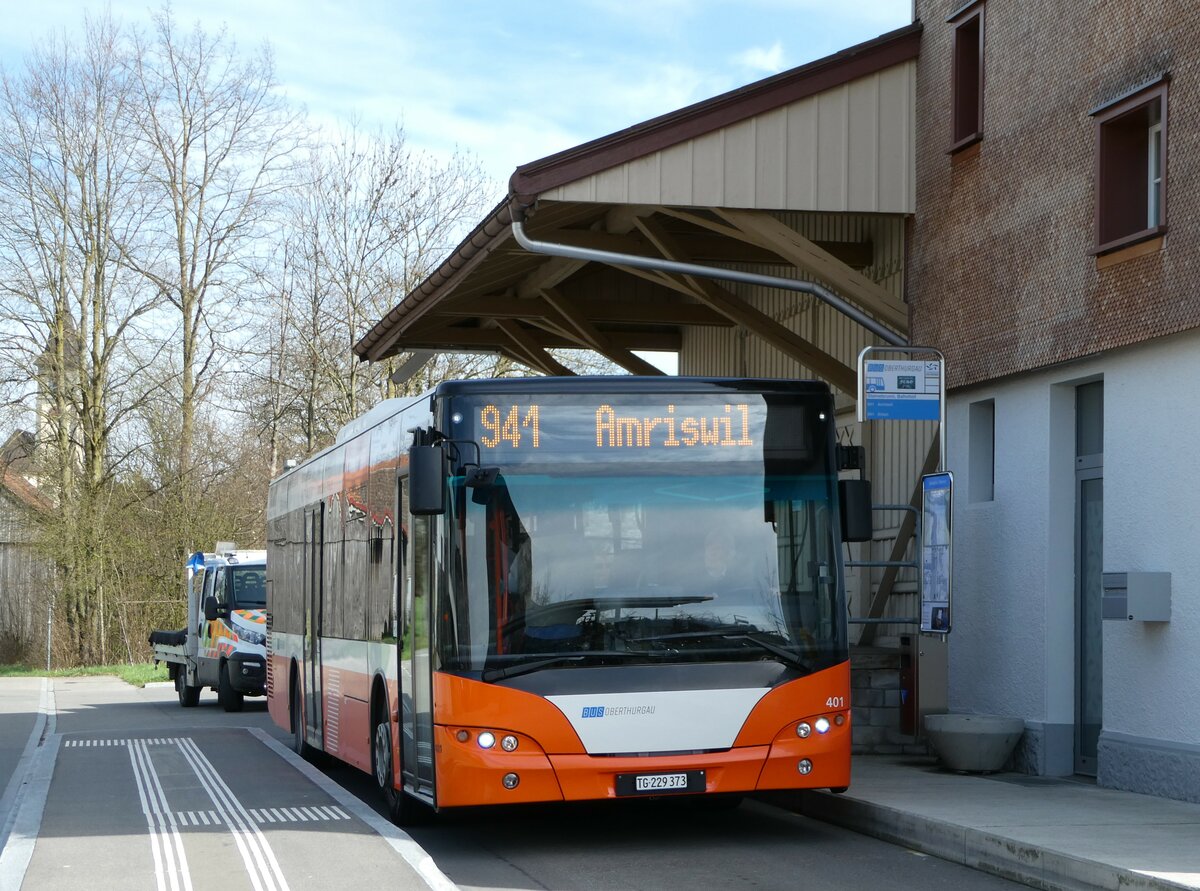 (247'801) - BOTG Amriswil - Nr. 401/TG 229'373 - Neoplan (ex Nr. 8) am 28. M�rz 2023 beim Bahnhof Steinebrunn