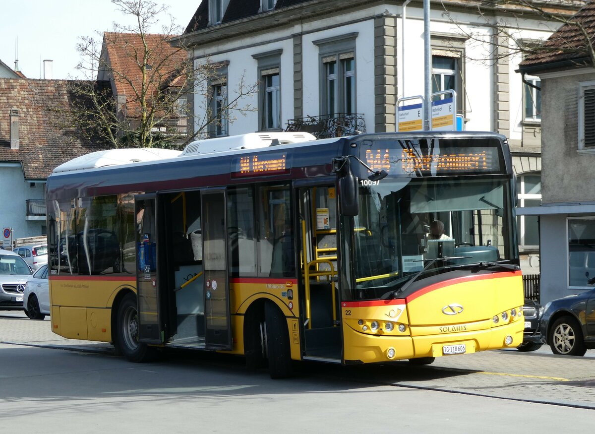 (247'811) - BOTG Amriswil - Nr. 22/TG 118'606/PID 10'097 - Solaris am 28. M�rz 2023 beim Bahnhof Amriswil