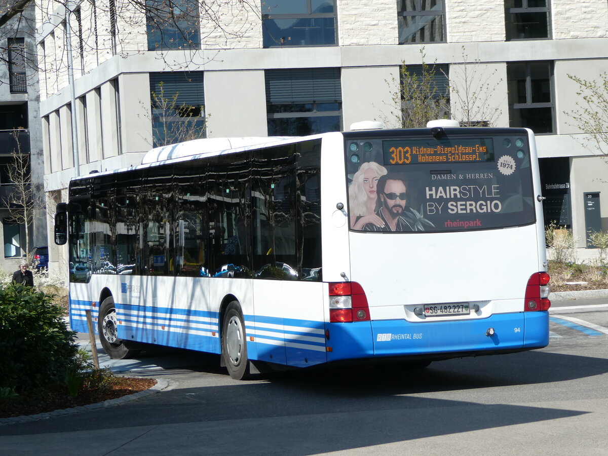 (248'115) - RTB Altst�tten - Nr. 94/SG 482'227 - MAN (ex PostBus/A BD 15'344) am 6. April 2023 beim Bahnhof Heerbrugg