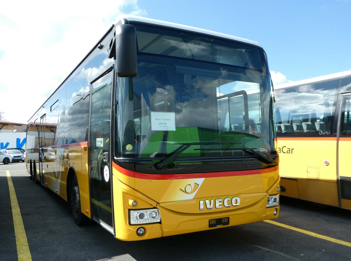 (248'178) - CarPostal Ouest - Iveco (ex Ballestraz, Gr�ne; ex Vorf�hrfahrzeug Iveco France) am 8. April 2023 in Kerzers, Interbus