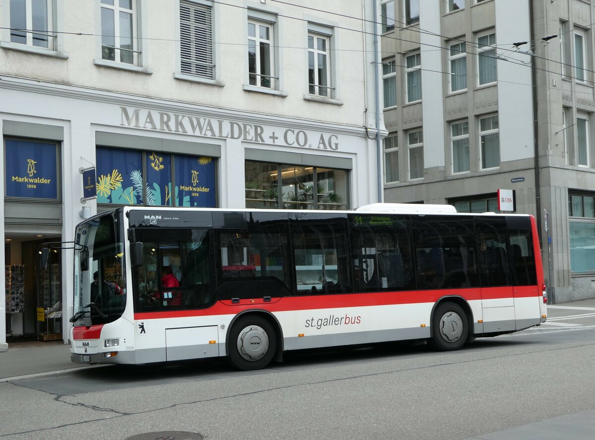 (248'409) - St. Gallerbus, St. Gallen - Nr. 269/SG 198'269 - MAN/G�ppel am 13. April 2023 beim Bahnhof St. Gallen