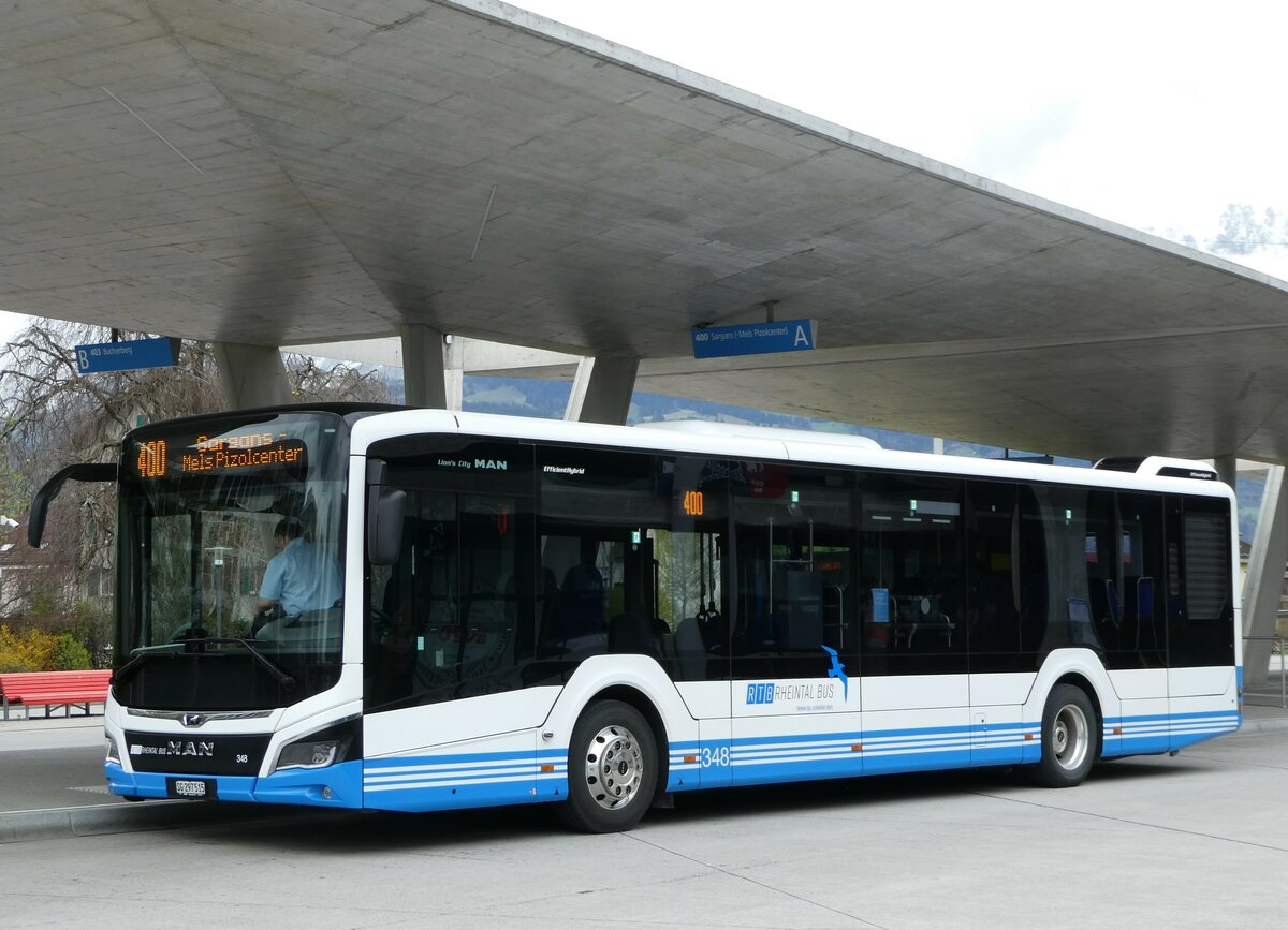 (248'475) - RTB Altst�tten - Nr. 348/SG 297'515 - MAN (ex BSW Sargans Nr. 348) am 13. April 2023 beim Bahnhof Buchs