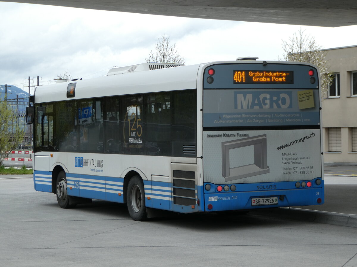 (248'495) - RTB Altst�tten - Nr. 28/SG 72'926 - Solaris am 13. April 2023 beim Bahnhof Buchs