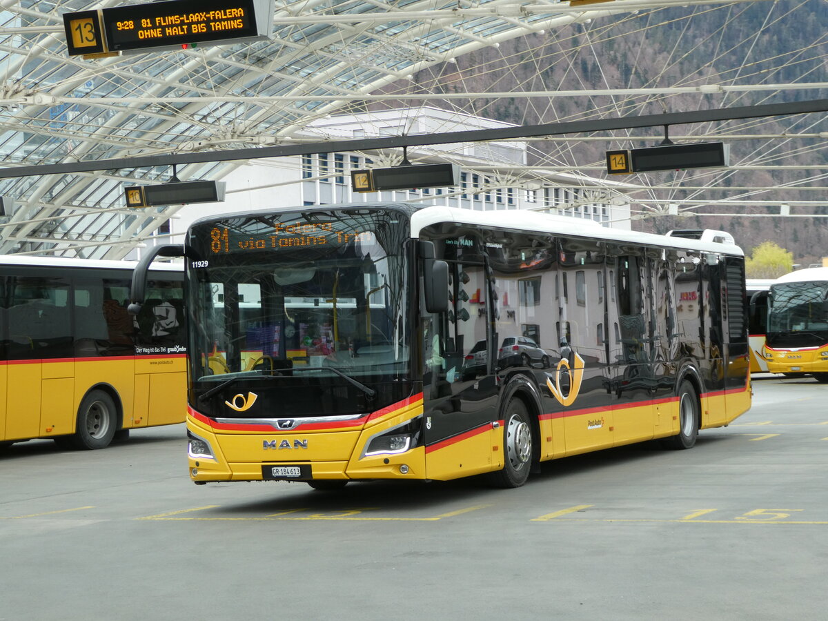 (248'542) - PostAuto Graub�nden - GR 184'613/PID 11'929 - MAN am 15. April 2023 in Chur, Postautostation