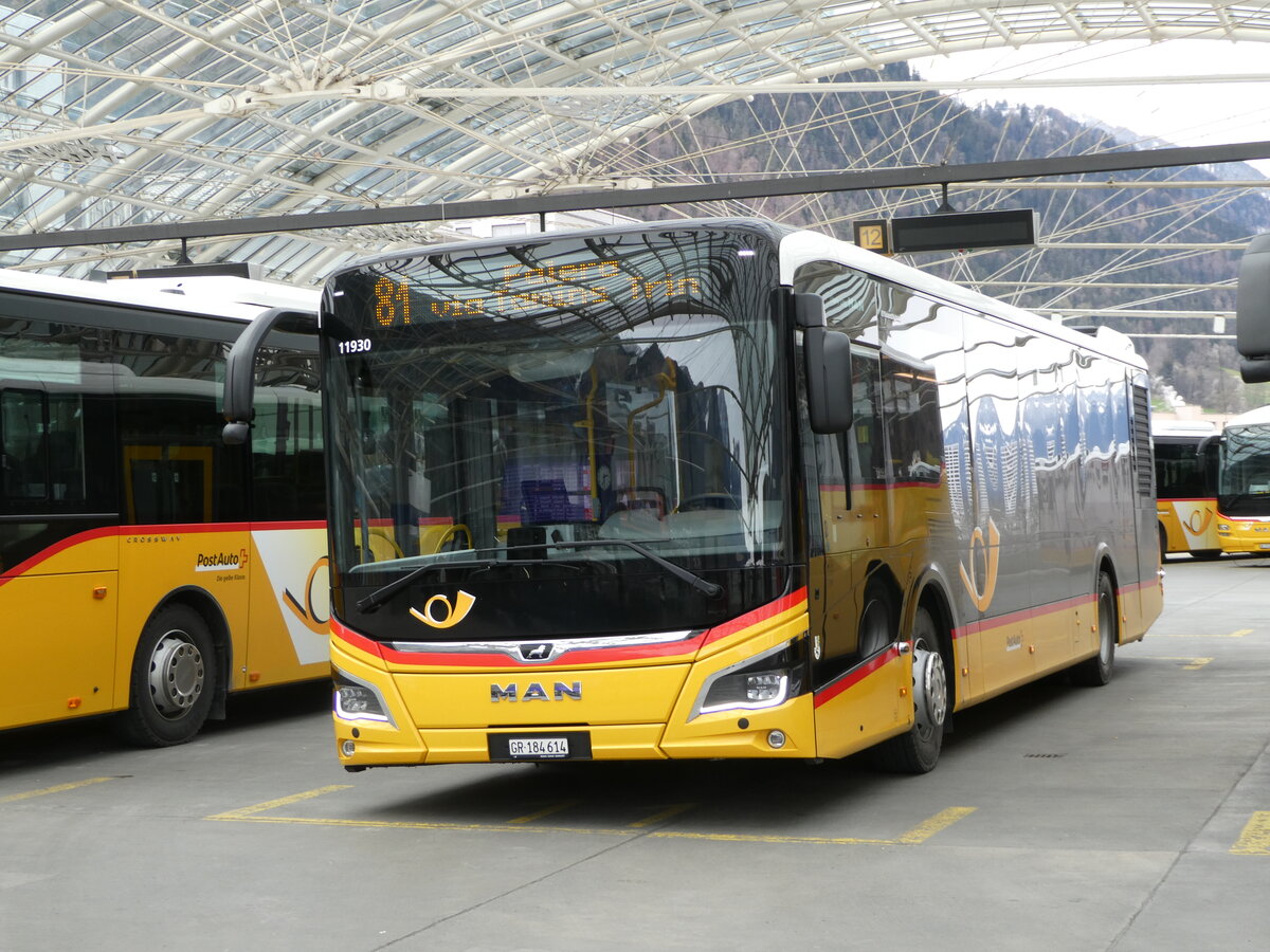 (248'548) - PostAuto Graub�nden - GR 184'614/PID 11'930 - MAN am 15. April 2023 in Chur, Postautostation