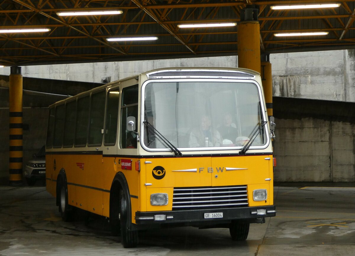 (248'669) - Wittwer, Chur - GR 16'004 - FBW/Gangloff (ex Eggenberger, M�riken; ex AVG Grindelwald Nr. 11; ex P 24'170) am 16. April 2023 in Thusis, Postautostation