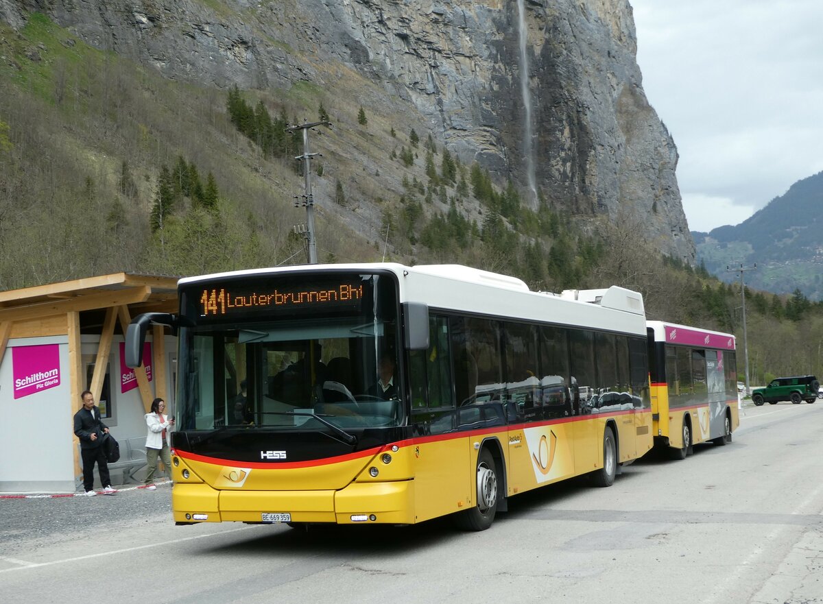 (249'248) - PostAuto Bern - BE 669'359/PID 10'147 - Hess (ex Nr. 6; ex Klopfstein, Laupen Nr. 6) am 28. April 2023 in Stechelberg, Schilthornbahn (prov. Haltestelle)
