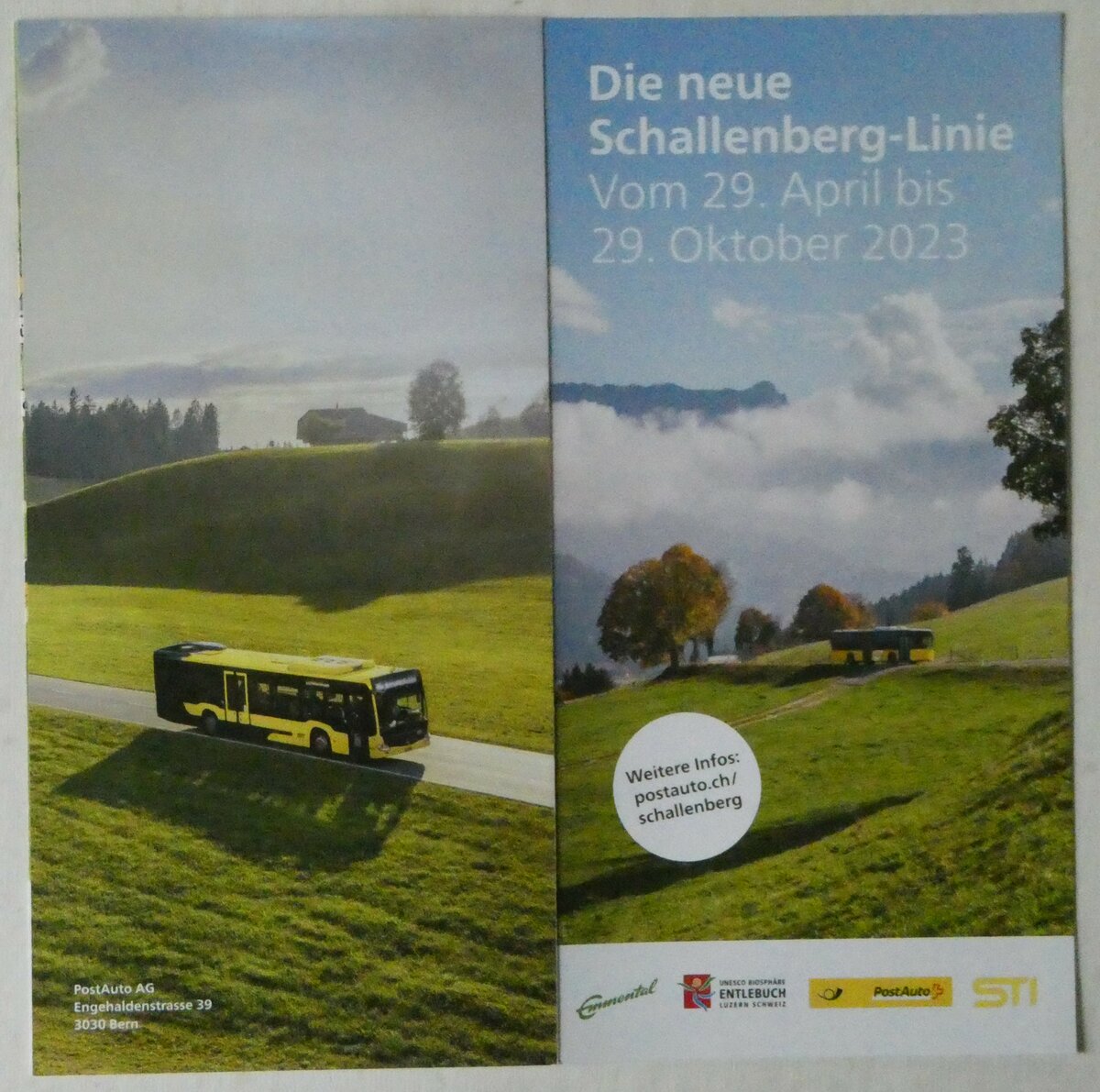 (249'345) - PostAuto/STI-Prospekt f�r die neue Schallenberg-Linie am 30. April 2023 in Thun