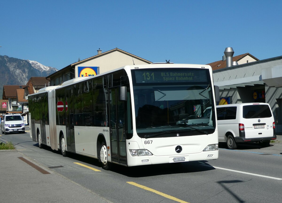 (249'462) - Intertours, Domdidier - Nr. 667/FR 300'667 - Mercedes (ex Nr. 666) am 3. Mai 2023 in Spiez, L�tschbergplatz