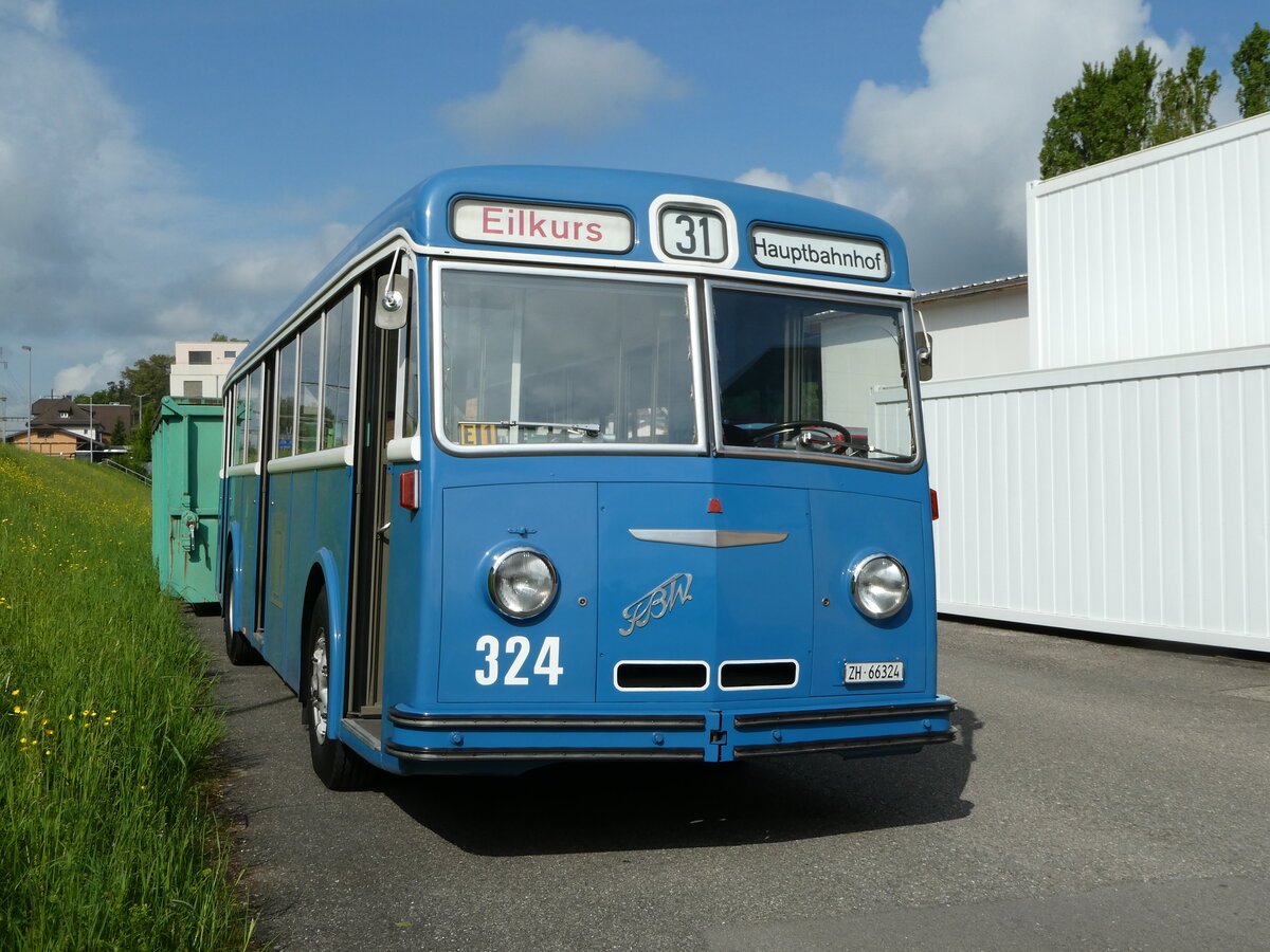 (249'699) - VBZ Z�rich (TMZ) - Nr. 324/ZH 66'324 - FBW/T�scher (ex Privat; ex VBZ Z�rich Nr. 324) am 6. Mai 2023 in Attikon, Wegm�ller