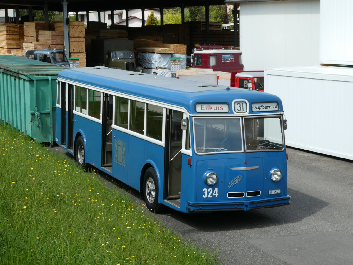 (249'766) - VBZ Z�rich (TMZ) - Nr. 324/ZH 66'324 - FBW/T�scher (ex Privat; ex VBZ Z�rich Nr. 324) am 6. Mai 2023 in Attikon, Wegm�ller