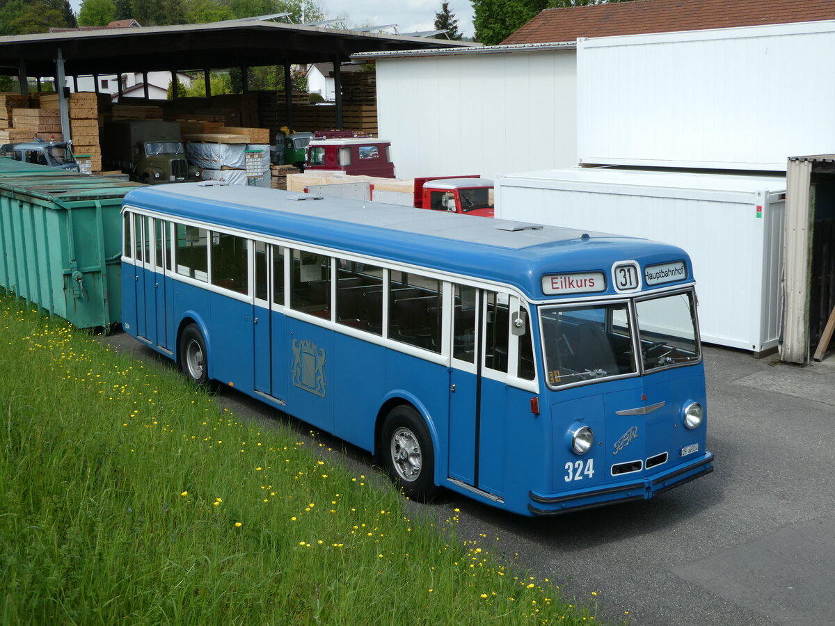 (249'767) - VBZ Z�rich (TMZ) - Nr. 324/ZH 66'324 - FBW/T�scher (ex Privat; ex VBZ Z�rich Nr. 324) am 6. Mai 2023 in Attikon, Wegm�ller