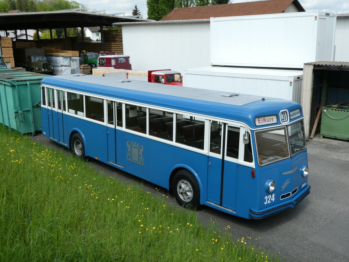 (249'768) - VBZ Z�rich (TMZ) - Nr. 324/ZH 66'324 - FBW/T�scher (ex Privat; ex VBZ Z�rich Nr. 324) am 6. Mai 2023 in Attikon, Wegm�ller
